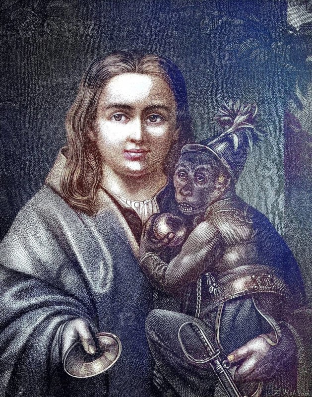 Young Savoy asks for alms for himself and his monkey