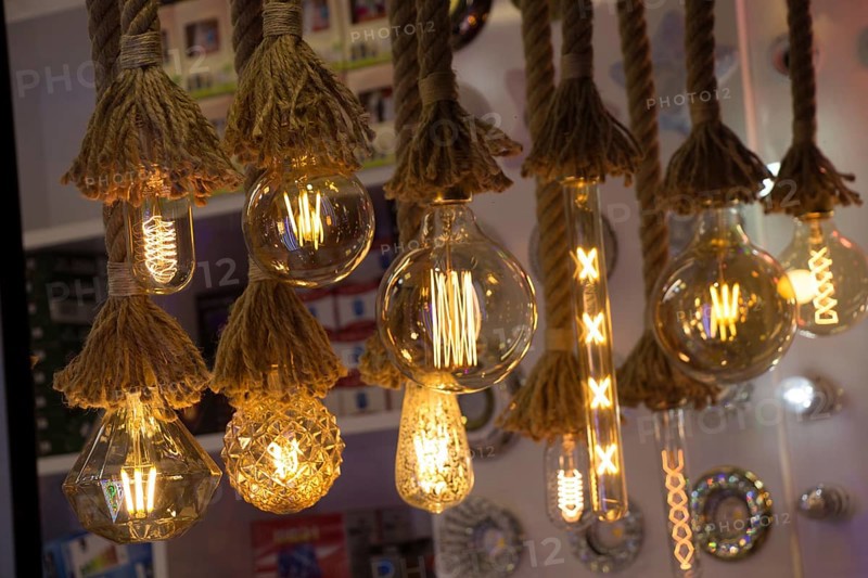 Decorative antique edison style filament light bulbs hanging
