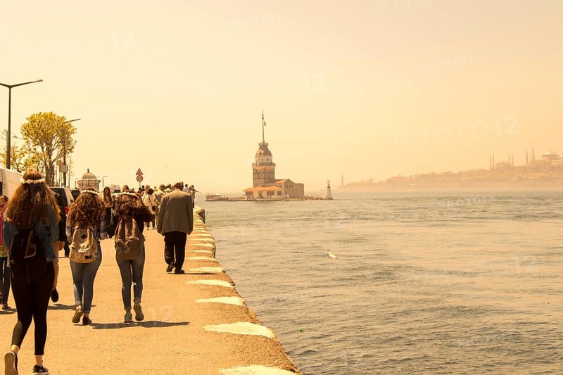 People towards Maidens Tower located in the middle of Bosporus