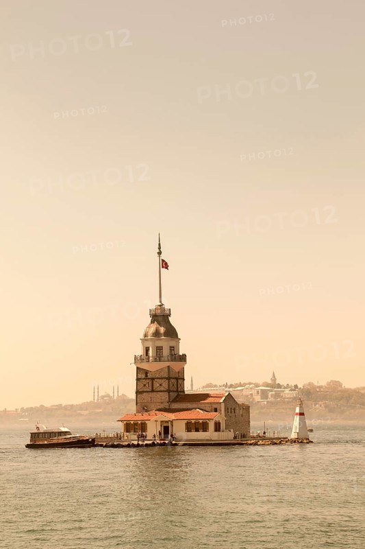 Maidens Tower located in the middle of Bosporus
