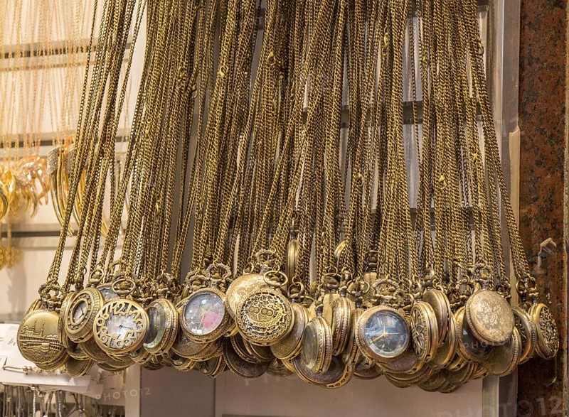 Set of retro styled pocket watches hanging