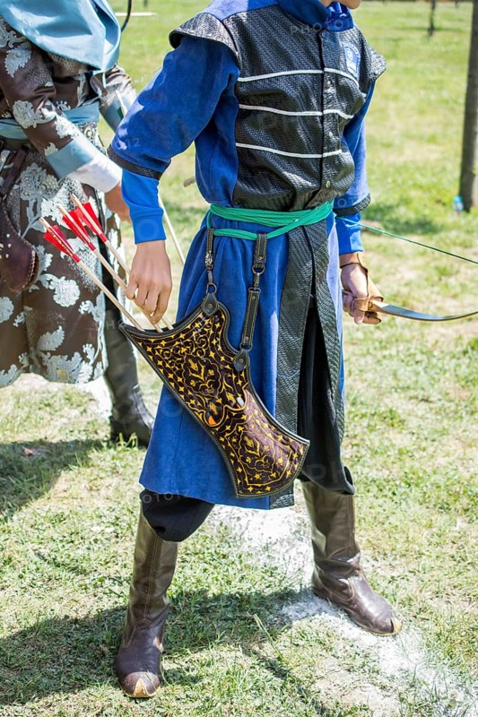 Old style wooden arrows in the case of an archer