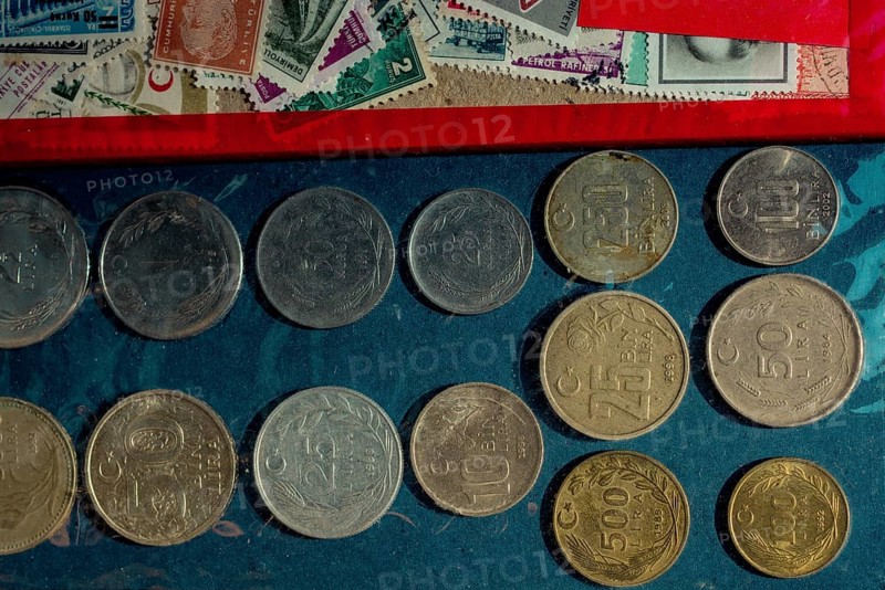 Turkish Lira old metal coins collectiion as a background