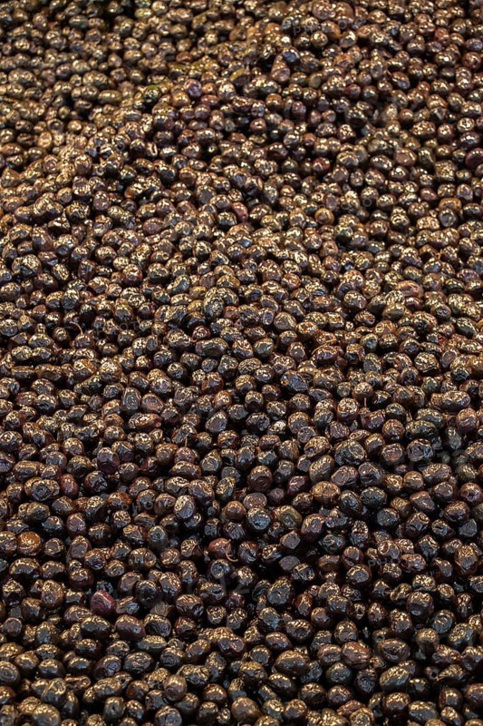 Turkish style prepared olives in the market stands