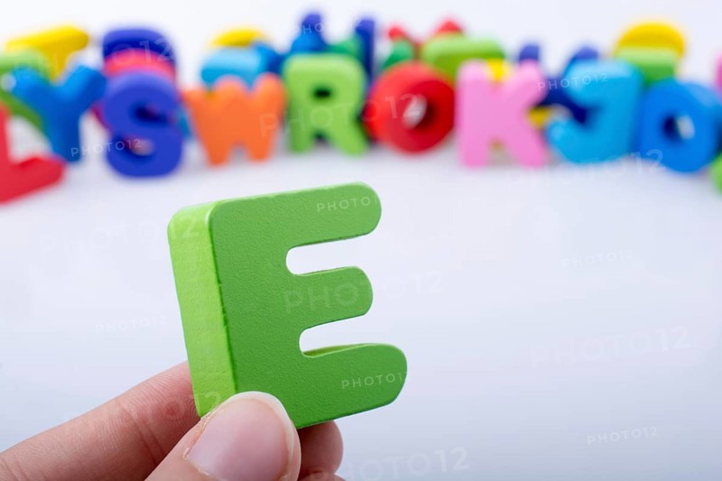 E Letter cubes of Alphabet made of wood