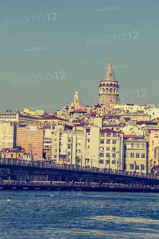 View of the Galata Tower from ancient times in Istanbul