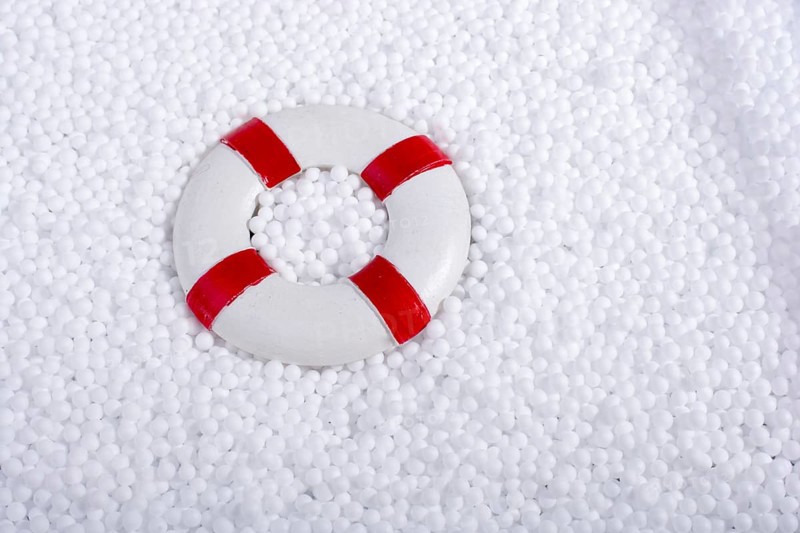 Lifesaver on little white polystyrene foam balls