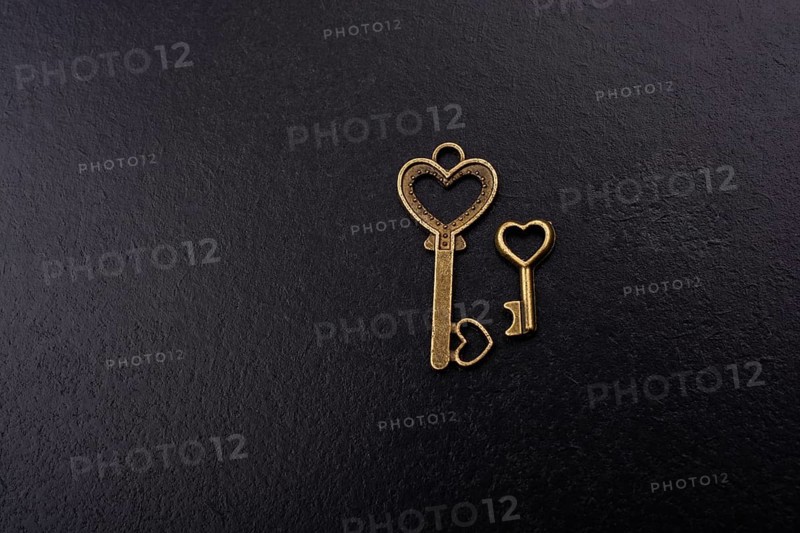 Heart shaped retro metal keys on dark background