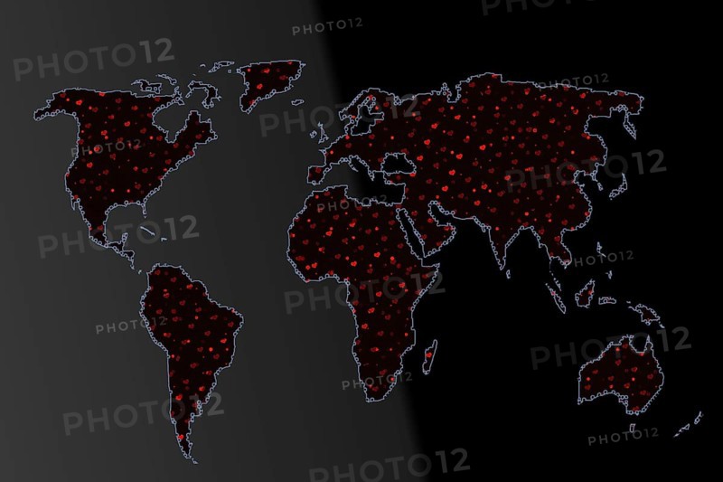 World map design with heart pattern. Earth with continents. Map of europe and america
