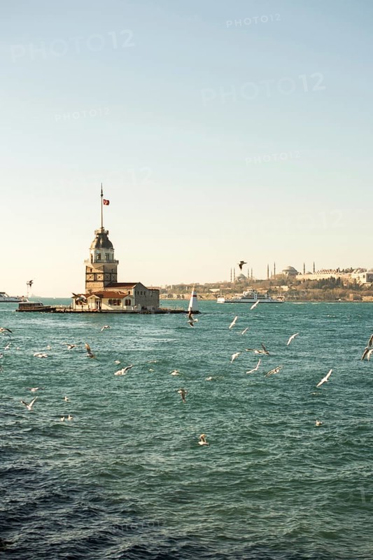 Maidens Tower located in the middle of Bosporus