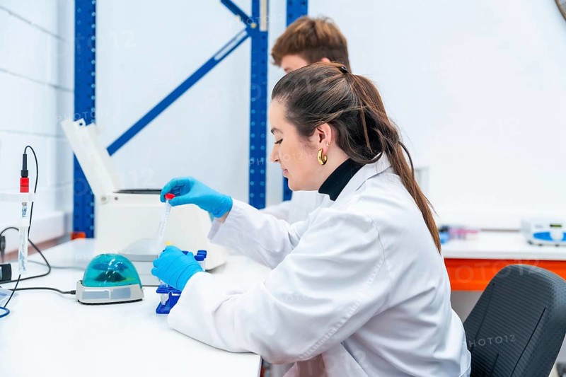 Young scientists working with samples sitting on a research laboratory