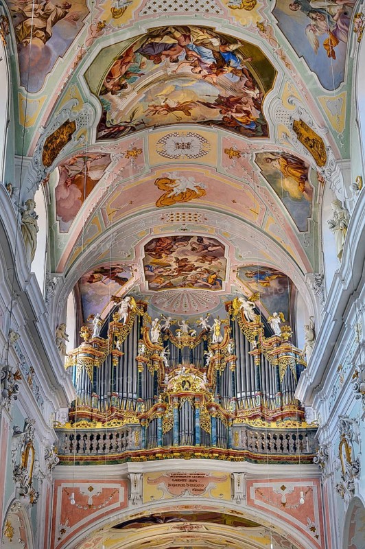 The organ loft and ceiling frescoes