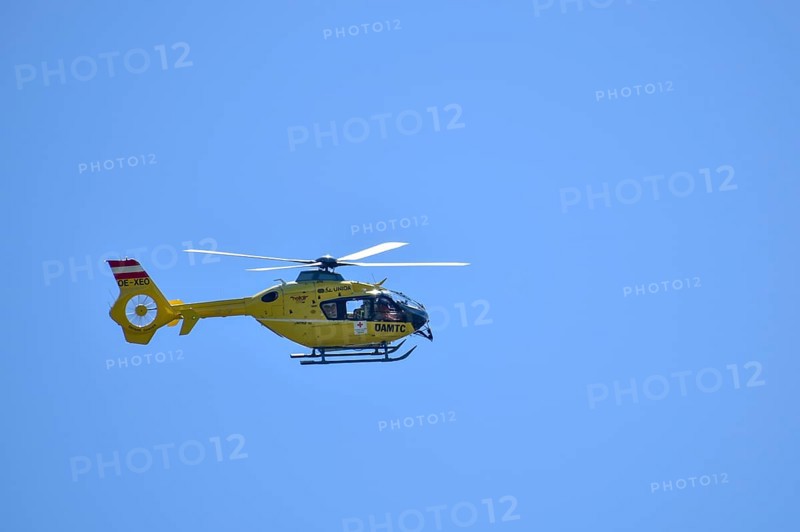 The Airbus H135 Christophorus 6 helicopter in flight on a mission for the Austrian Mountain Rescue Service