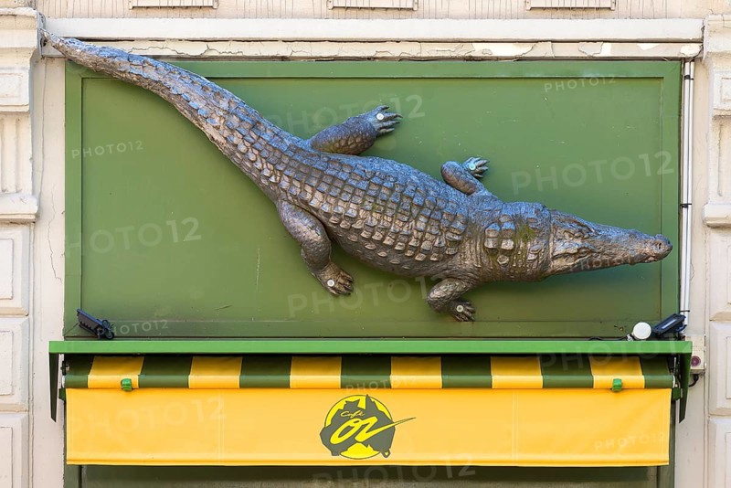Crocodile figure above Cafe Oz