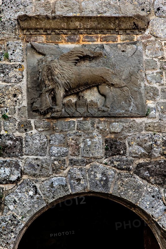 Gavedola tower of the fortress gate with Venetian lion