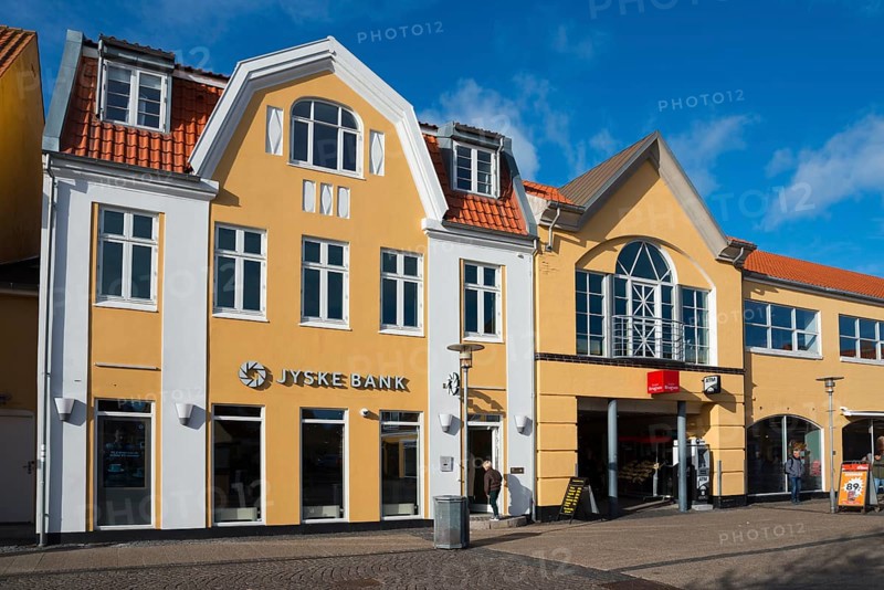 Danish bank in the city centre and typical yellow houses