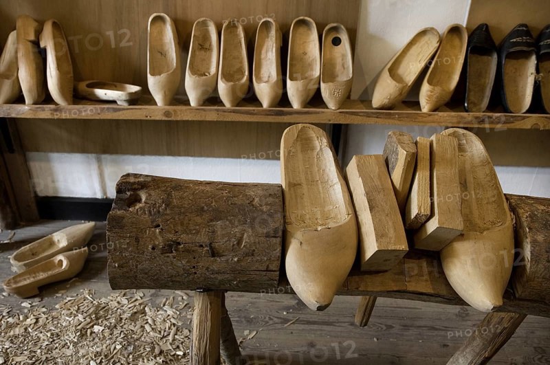 Wooden clogs in the Porchereu clog making museum at Daverdisse
