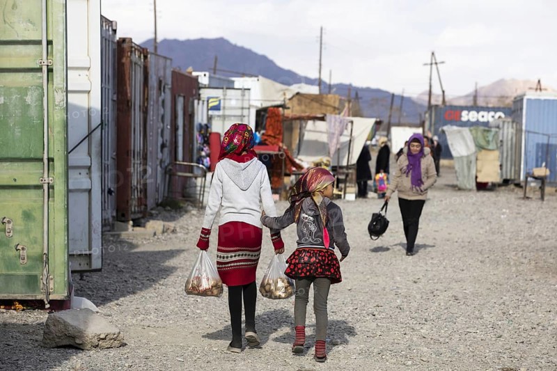 Murghab bazaar with stalls inside containers in the Murghob District of Gorno-Badakhshan Autonomous Region