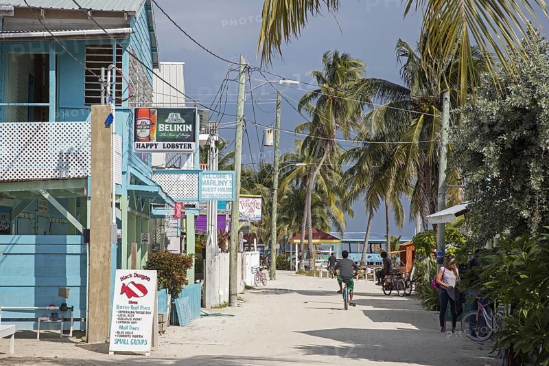Guesthouses and dive shop at Caye Caulker Village on Key Caulker