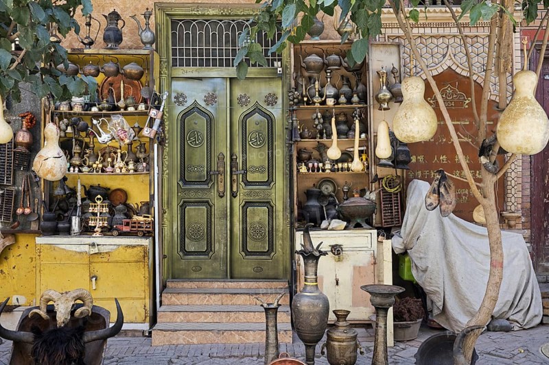 Antique for sale in antiques shop in the old city center of Kashgar