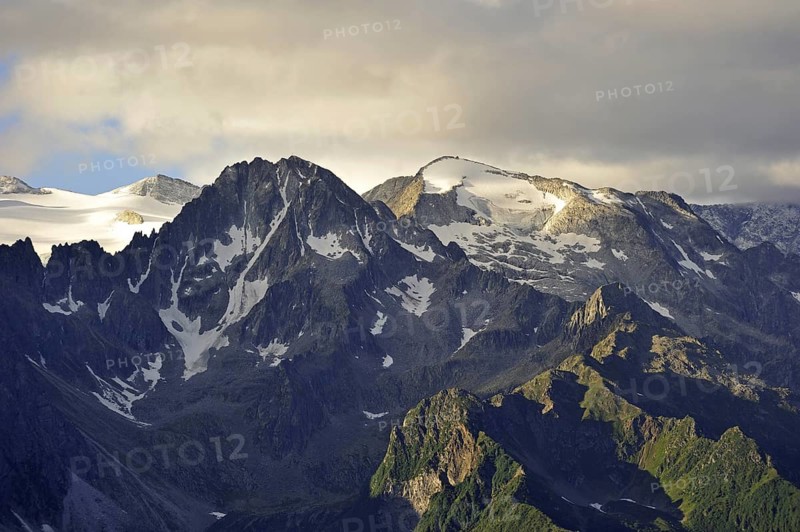 View at sunriseover mountains along the mountain pass Passo di