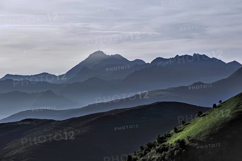Mountain ranges at sunrise seen from the Col d'Aubisque in the Pyrenees