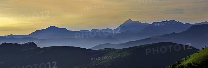 Mountain ranges at sunrise seen from the Col d'Aubisque in the Pyrenees-Atlantiques