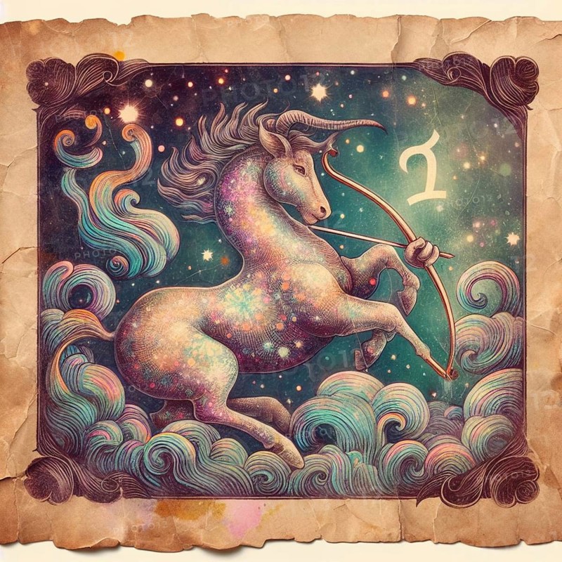 Sagittarius zodiac astra retro vintage carton card