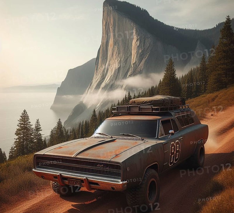 Rusty dirt offroad 4x4 lifted vintage custom camper conversion jeep overlanding in mountain roads