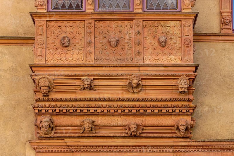Detail of the historic building La Maison des Tetes