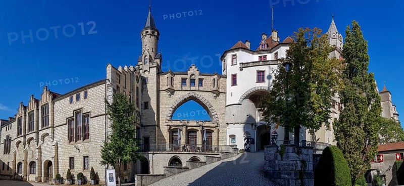 Panoramic photo of the entrance to Hohenzollern Castle Sigmaringen