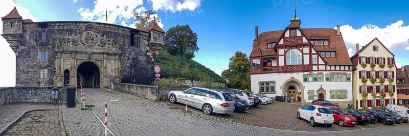 Panoramic photo of the entrance to Hohentuebingen Palace
