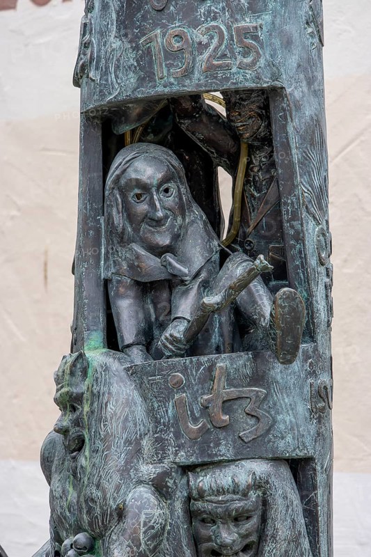 Detail of a witch on the Fool's Fountain by the artist Gerold Jaeggle