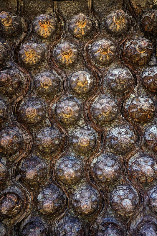 Rusted bolts on a disused factory site