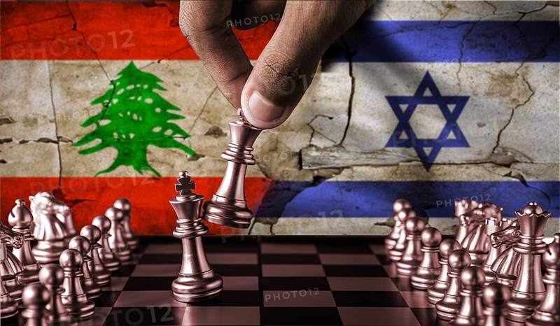 Israel vs Lebanon flag concept on chessboard. Political tension between Lebanon and Israel. Conflict between Lebanon and Israel on pieces of chessboard