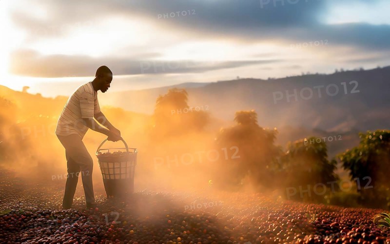 African man harvesting on a coffee plantation