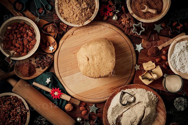 Dough ball on wooden board