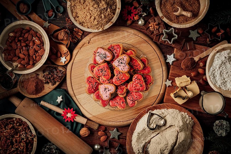 Plate with glazed heart-shaped biscuits