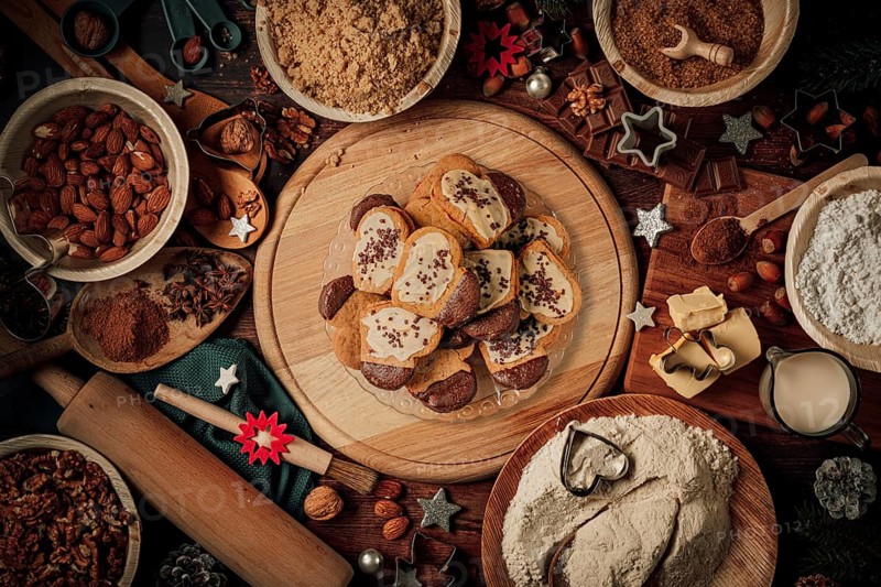 Plate with heart-shaped nut biscuits