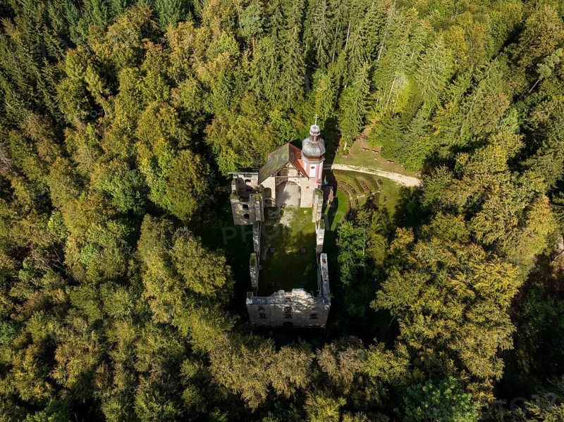 Aerial view of the church ruins