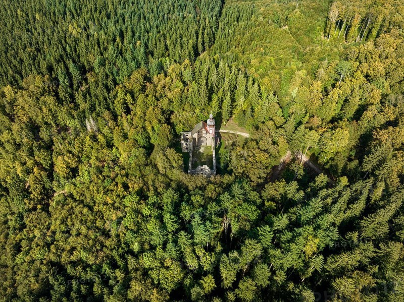 Aerial view of the church ruins