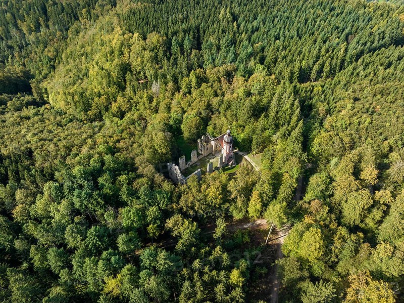Aerial view of the church ruins