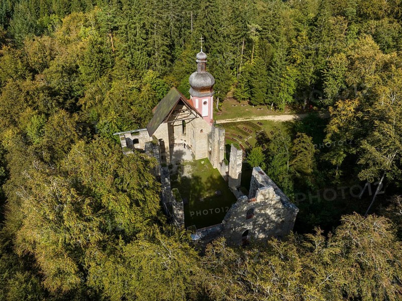Aerial view of the church ruins