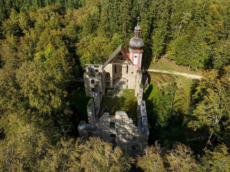 Aerial view of the church ruins