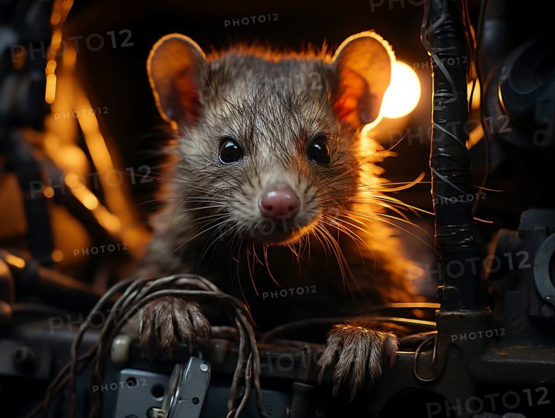 A marten gnaws on a cable in the engine compartment of a car
