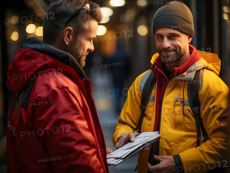 Postman parcel delivery person delivers letters
