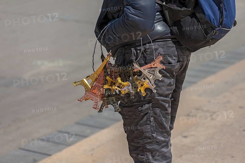 Street vendor with Eiffel Tower souvenirs