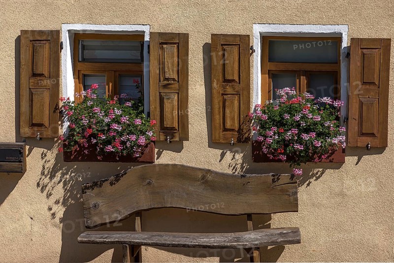 Flower boxes with geraniums