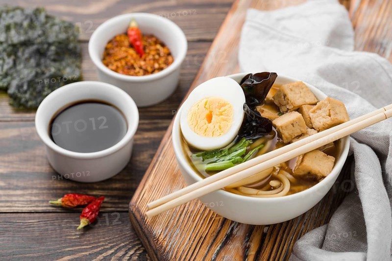 Homemade ramen soup soy sauce with jalapenos