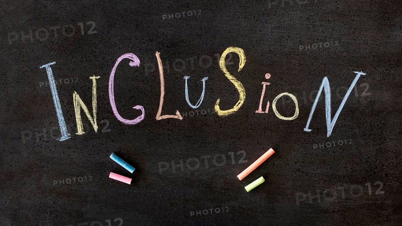 Inclusion word written colourful chalk